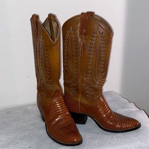 Men’s Size 10 Dan Post Winston Lizard R-Toe Boots in Cognac